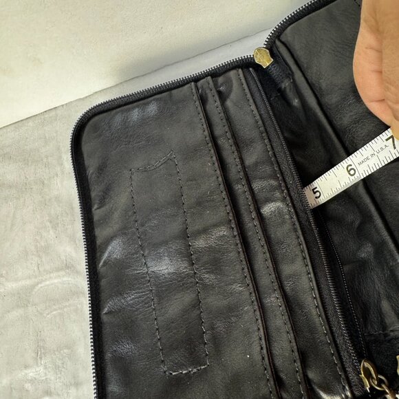 Atelier V Cuir Brown Black Daisy Embossed Leather Shoulder Wallet Clutch Purse W - Picture 10 of 16